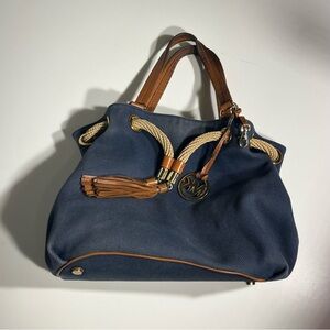 MICHAEL Michael Kors Blue and Brown Shoulder Bag with Antique Brass Hardware